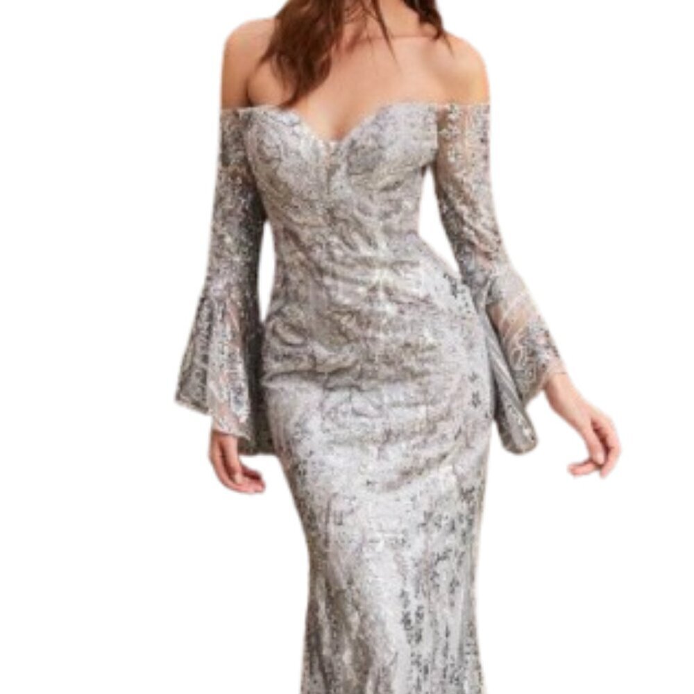 SALE NWT Ladivine CM319 Evening Dress Silver Size 8